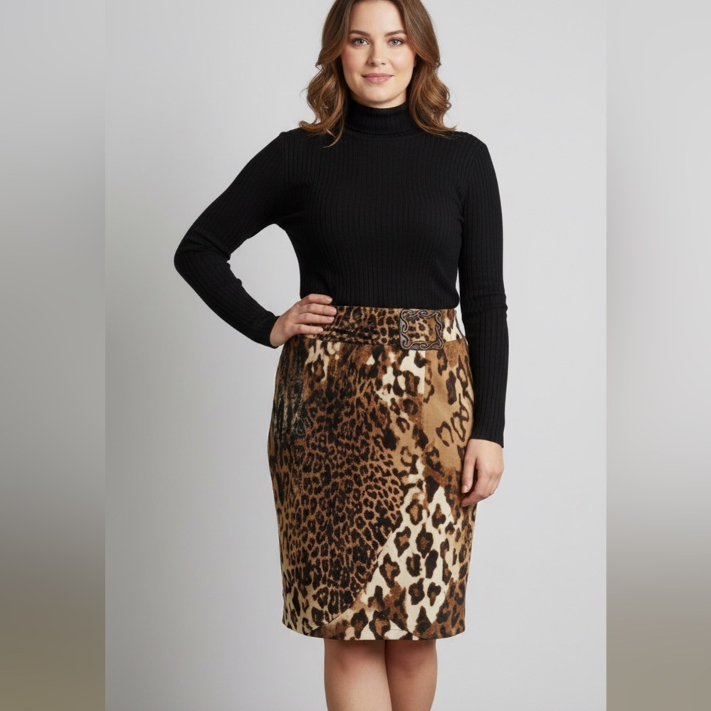 Svetlana animal print Woman Skirt bronze buckle  Size 6